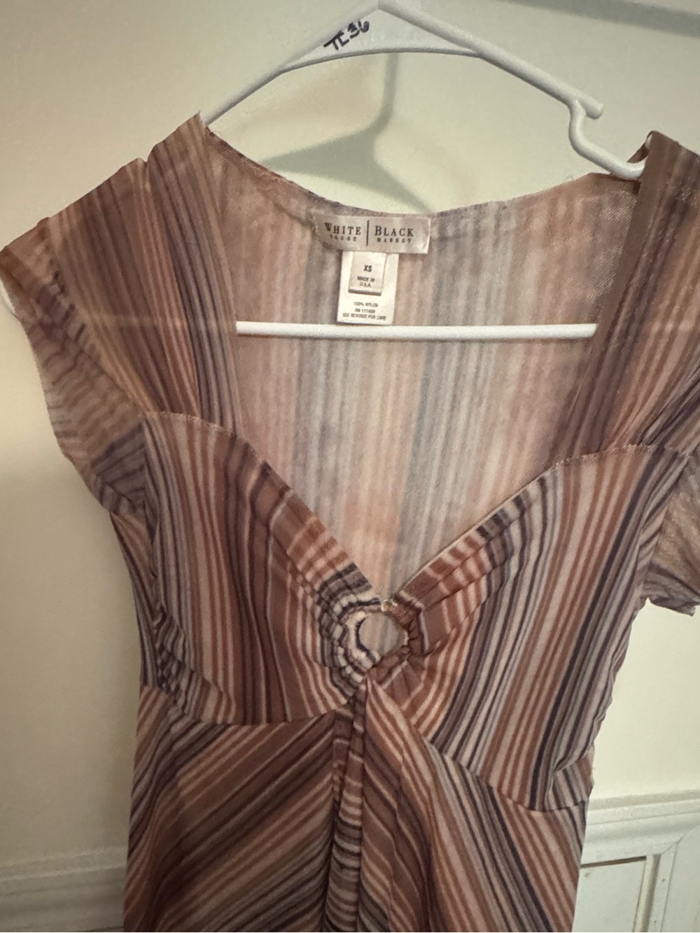 White House Black Market Brown & Cream Striped Ring-Front Crop Top